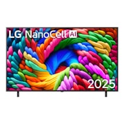 LG Телевізор LG NanoCell AI NANO90 | 65 дюймів | 4K Smart TV | 2025, Вид спереду на NanoCell NANO90 TV, логотип LG NanoCell Al у верхньому куті. LG NanoCell TV демонструє різнокольорові текстури, схожі на фарби, що зливаються воєдино., 65NANO90A6B, thumbnail 1
