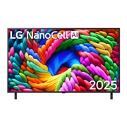 LG Телевізор LG NanoCell AI NANO90 | 55 дюймів | 4K Smart TV | 2025, Вид спереду на NanoCell NANO90 TV, логотип LG NanoCell Al у верхньому куті. LG NanoCell TV демонструє різнокольорові текстури, схожі на фарби, що зливаються воєдино., 55NANO90A6B, thumbnail 1