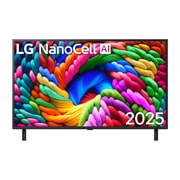 LG Телевізор LG NanoCell AI NANO90 | 43 дюймів | 4K Smart TV | 2025, Вид спереду на NanoCell NANO90 TV, логотип LG NanoCell Al у верхньому куті. LG NanoCell TV демонструє різнокольорові текстури, схожі на фарби, що зливаються воєдино., 43NANO90A6B, thumbnail 1