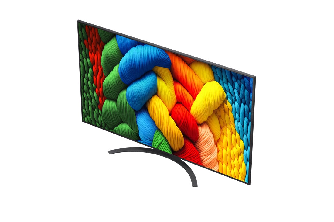 LG Телевізор LG NanoCell AI NANO81 | 75 дюймів | 4K Smart TV | 2025, Alpha 7 AI Processor Gen8 світиться жовтим кольором, а з нього вилітають різнокольорові промені світла. У назві йдеться про те, що процесор забезпечує якість 4K, приголомшливі кольори та яскравість., 75NANO81A6A, thumbnail 6