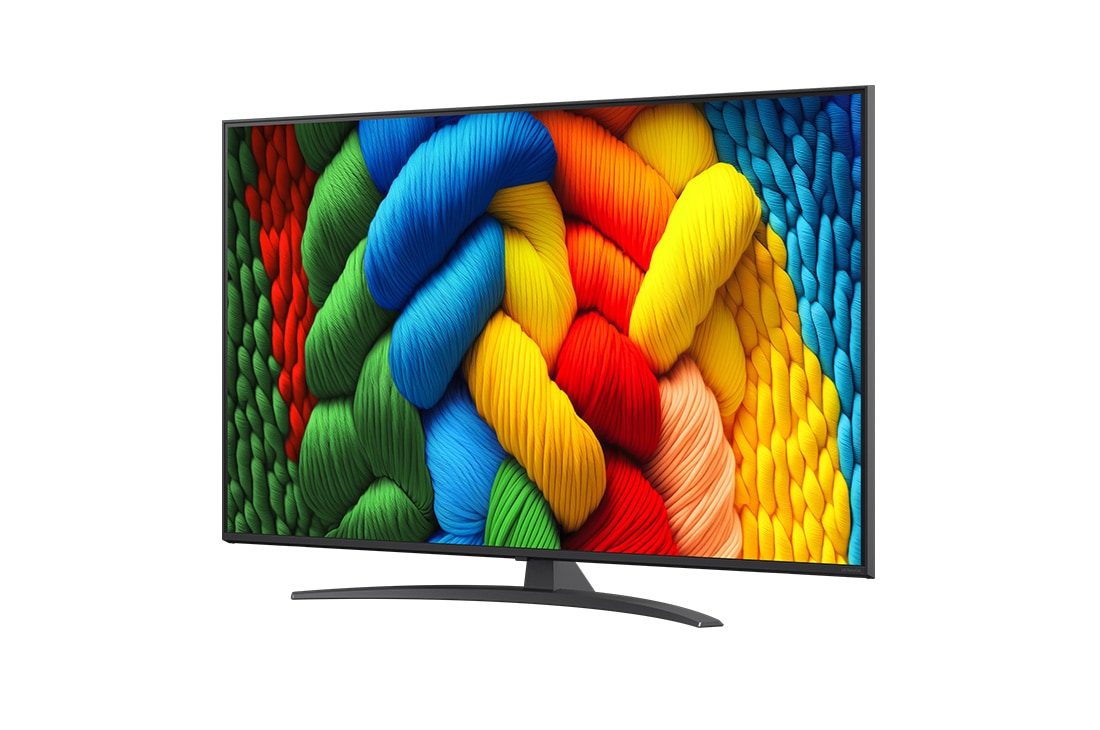 LG Телевізор LG NanoCell AI NANO81 | 55 дюймів | 4K Smart TV | 2025, Вигляд спереду та збоку на телевізор LG NanoCell NANO80 AI 4K Smart TV із зазначенням розмірів довжини, ширини, висоти й глибини., 55NANO81A6A, thumbnail 5