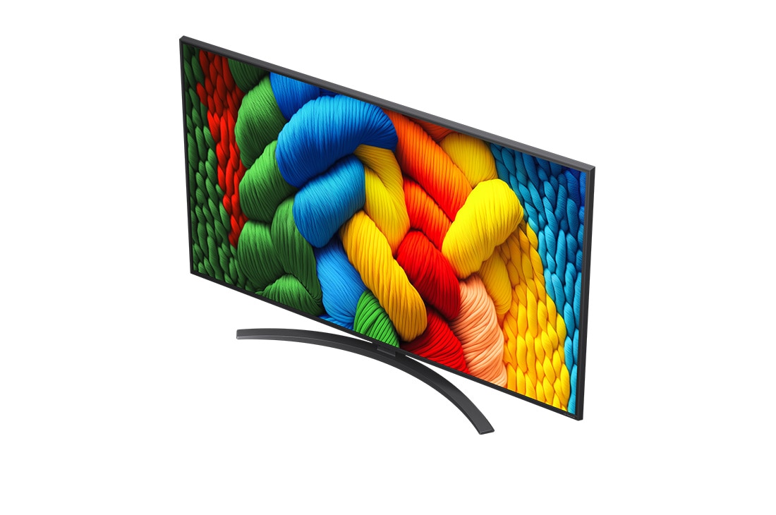 LG Телевізор LG NanoCell AI NANO81 | 55 дюймів | 4K Smart TV | 2025, Alpha 7 AI Processor Gen8 світиться жовтим кольором, а з нього вилітають різнокольорові промені світла. У назві йдеться про те, що процесор забезпечує якість 4K, приголомшливі кольори та яскравість., 55NANO81A6A, thumbnail 6