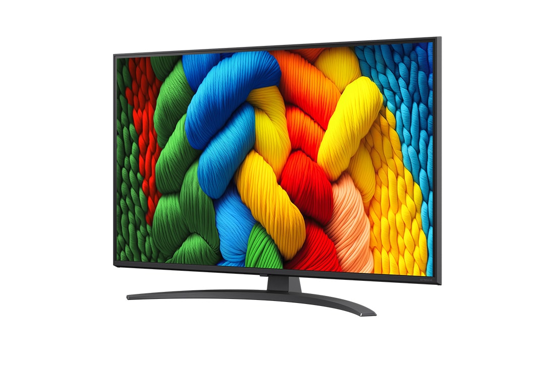 LG Телевізор LG NanoCell AI NANO81 | 43 дюймів | 4K Smart TV | 2025, Вигляд спереду та збоку на телевізор LG NanoCell NANO80 AI 4K Smart TV із зазначенням розмірів довжини, ширини, висоти й глибини., 43NANO81A6A, thumbnail 5