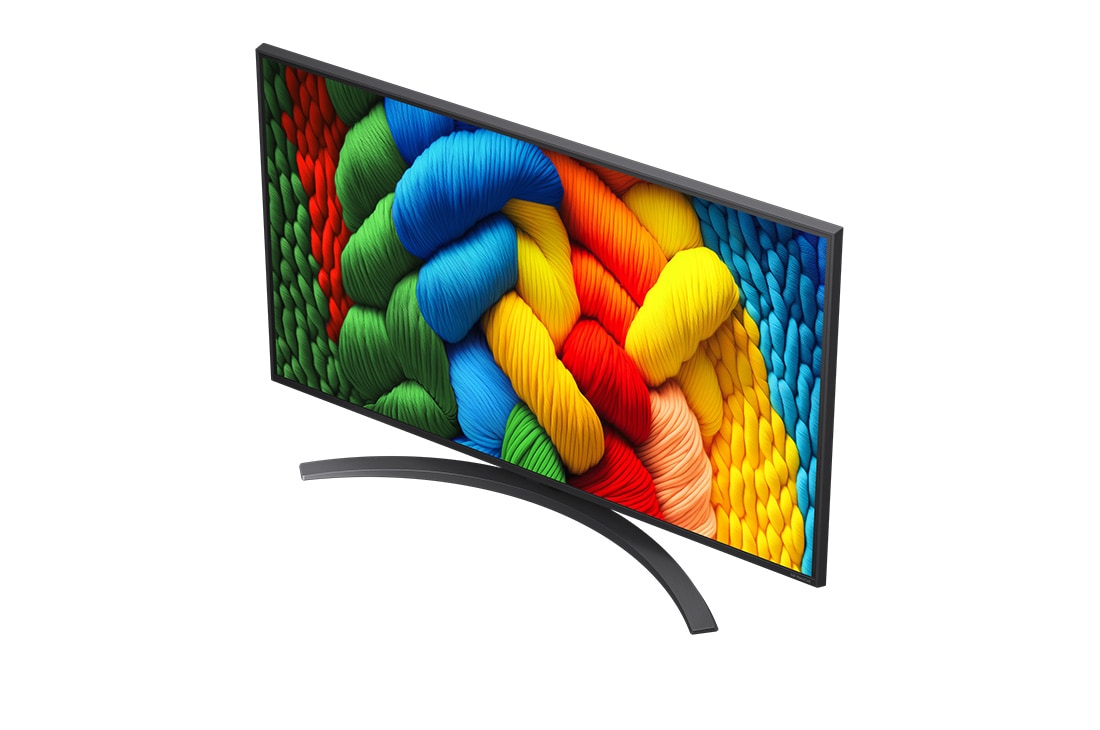 LG Телевізор LG NanoCell AI NANO81 | 43 дюймів | 4K Smart TV | 2025, Alpha 7 AI Processor Gen8 світиться жовтим кольором, а з нього вилітають різнокольорові промені світла. У назві йдеться про те, що процесор забезпечує якість 4K, приголомшливі кольори та яскравість., 43NANO81A6A, thumbnail 6