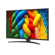 LG Телевізор LG NanoCell AI NANO81 | 43 дюймів | 4K Smart TV | 2025, Вигляд спереду та збоку на телевізор LG NanoCell NANO80 AI 4K Smart TV із зазначенням розмірів довжини, ширини, висоти й глибини., 43NANO81A6A, thumbnail 5