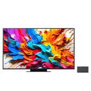 LG Телевізор LG QNED evo AI QNED9M MiniLED | 65 дюймів | 4k Smart TV | 2025, Вид спереду та збоку телевізора LG QNED evo AI QNED9M 4K Smart TV, що показує його розміри: довжина, ширина, висота та глибина., 65QNED9MA6B, thumbnail 3