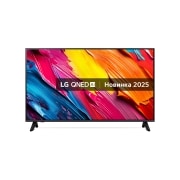 LG Телевізор LG QNED AI QNED70 | 43 дюймів | 4k Smart TV | 2025, Вигляд спереду телевізора LG QNED70, логотип LG QNED AI у верхньому куті. Телевізор LG QNED зображує барвисті текстури фарб, що поєднуються., 43QNED70A6A, thumbnail 1