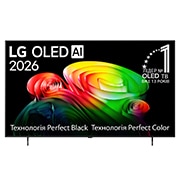 LG Телевізор LG OLED AI B6 | 65 дюймів | 4K Smart TV | 2026, Вигляд спереду LG OLED AI B6, випущеного у 2026 році, відображає зображення багатошарових, різнокольорових форм, включаючи Perfect Black та Perfect Color, а також значок «OLED-телевізор №1 у світі за , OLED65B65LA, thumbnail 2