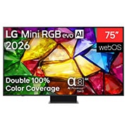 LG Телевізор LG Mini RGB evo AI MRGB87 | 75 дюймів | 4K Smart TV | 2026, Вигляд спереду LG Mini RGB evo AI MRGB87, випущеного у 2026 році, демонструє кристально чисте зображення чітко окреслених різнокольорових граней, включаючи 75-дюймовий дисплей, webOS, RGB Primary Colo, 75MRGB87B6B, thumbnail 2