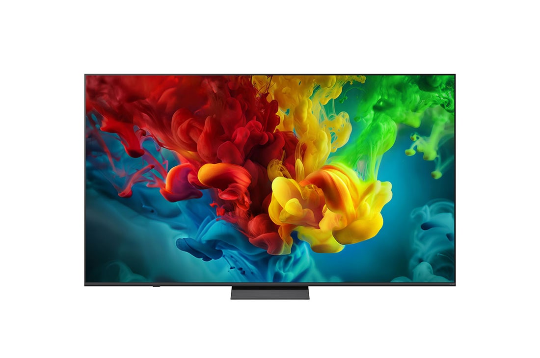 LG Телевізор LG QNED evo AI Mini LED | 85 дюймів | 4K Smart TV | 2026, Фронтальний вигляд LG QNED evo AI QNED82 Mini LED, випущеного у 2026 році, наповнює екран яскравими, плавними сплесками різнокольорового, схожого на фарбу руху, оскільки багатошарові хмари кольору плавно розподіляються по дисплею., 85QNED83B6A, thumbnail 2