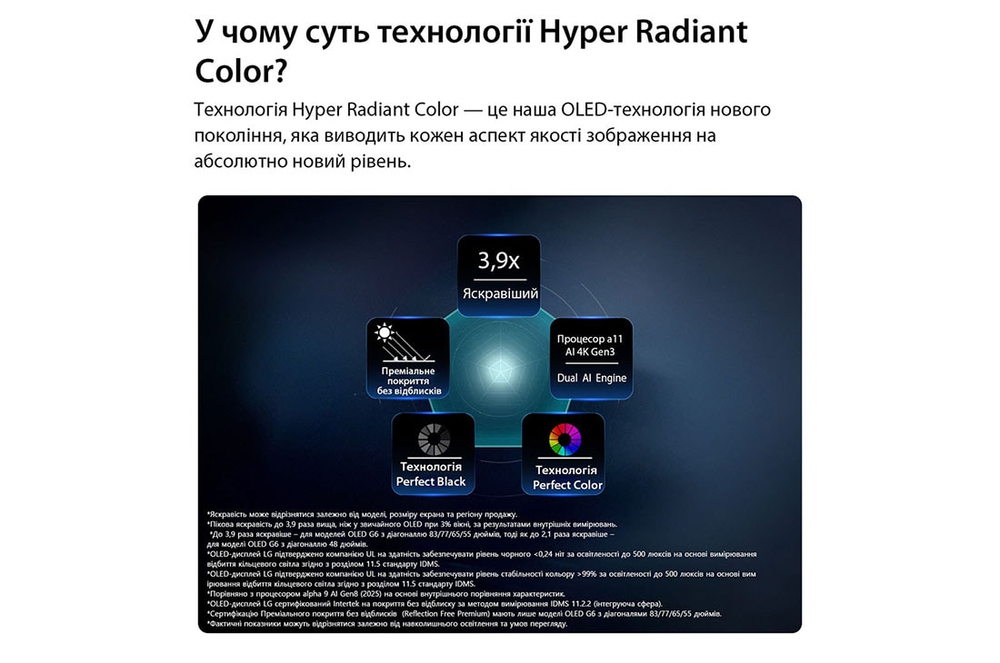 LG Телевізор LG OLED evo AI G6 | 83 дюймів | 4K Smart TV | 2026, LG OLED evo AI G6, що працює на базі технології Hyper Radiant Color, демонструє в 3,9 рази яскравіше зображення завдяки процесору Alpha 11 AI Processor 4K Gen3 Dual AI Engine, технології  Преміального, OLED83G64LW, thumbnail 7