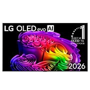 LG Телевізор LG OLED evo AI G6 | 83 дюймів | 4K Smart TV | 2026, Фронтальна панель LG OLED evo AI G6, випущеного у 2026 році, вирізняється тонкою чорною рамкою та яскравим, скульптурним зображенням багатошарових, різнокольорових форм, що заповнюють екран., OLED83G64LW, thumbnail 1
