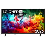 LG Телевізор LG QNED AI QNED70 Mini LED | 43 дюймів | 4K Smart TV | 2026, Фронтальний вигляд LG QNED AI QNED70 Mini LED, випущеного у 2026 році, наповнює екран яскравими, плавними бризками різнокольорового руху, оскільки тонко нашаровані кольори плавно розподіляються по дисплею., 43QNED70B6C, thumbnail 1