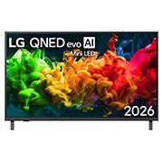 LG Телевізор LG QNED AI evo AI QNED80 Mini LED | 43 дюймів | 4K Smart TV | 2026, Фронтальний вигляд LG QNED evo AI QNED80 Mini LED, випущеного у 2026 році, наповнює екран яскравими, плавними потоками різнокольорового, схожого на фарбу руху, оскільки насичені шари кольорів плавно розподіляються по дисплею., 43QNED80B6B, thumbnail 1