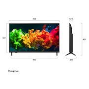 LG Телевізор LG QNED AI evo AI QNED80 Mini LED | 43 дюймів | 4K Smart TV | 2026, На зображеннях спереду та збоку показано 65-дюймовий дисплей LG QNED evo AI QNED80 Mini LED із шириною екрана 1455 мм, висотою екрана 841 мм, висотою з підставкою 904 мм, глибиною профілю 67,9 мм та розмірами підставки 1217 на 269 мм., 43QNED80B6B, thumbnail 2