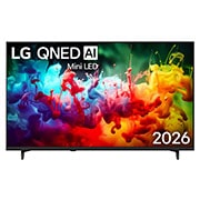 LG Телевізор LG QNED AI QNED70 Mini LED | 55 дюймів | 4K Smart TV | 2026, Фронтальний вигляд LG QNED AI QNED70 Mini LED, випущеного у 2026 році, наповнює екран яскравими, плавними бризками різнокольорового руху, оскільки тонко нашаровані кольори плавно розподіляються по дисплею., 55QNED70B6C, thumbnail 1
