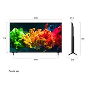 LG Телевізор LG QNED AI evo AI QNED80 Mini LED | 55 дюймів | 4K Smart TV | 2026, На зображеннях спереду та збоку показано 65-дюймовий дисплей LG QNED evo AI QNED80 Mini LED із шириною екрана 1455 мм, висотою екрана 841 мм, висотою з підставкою 904 мм, глибиною профілю 67,9 мм та розмірами підставки 1217 на 269 мм., 55QNED80B6B, thumbnail 2