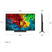 LG Телевізор LG QNED evo AI Mini LED | 55 дюймів | 4K Smart TV | 2026, LG QNED evo AI QNED82 Mini LED, зображений спереду та збоку, має 65-дюймовий дисплей із шириною екрана 1455 мм, висотою екрана 841 мм, висотою з підставкою 904 мм, глибиною профілю 67,9 мм та розмірами підставки 1217 на 269 мм., 55QNED83B6A, thumbnail 2