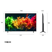 LG Телевізор LG QNED AI evo AI QNED80 Mini LED | 65 дюймів | 4K Smart TV | 2026, На зображеннях спереду та збоку показано 65-дюймовий дисплей LG QNED evo AI QNED80 Mini LED із шириною екрана 1455 мм, висотою екрана 841 мм, висотою з підставкою 904 мм, глибиною профілю 67,9 мм та розмірами підставки 1217 на 269 мм., 65QNED80B6B, thumbnail 2