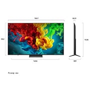 LG Телевізор LG QNED evo AI Mini LED | 75 дюймів | 4K Smart TV | 2026, LG QNED evo AI QNED82 Mini LED, зображений спереду та збоку, має 65-дюймовий дисплей із шириною екрана 1455 мм, висотою екрана 841 мм, висотою з підставкою 904 мм, глибиною профілю 67,9 мм та розмірами підставки 1217 на 269 мм., 75QNED83B6A, thumbnail 2