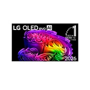 LG Телевізор LG OLED evo AI G6 | 65 дюймів | 4K Smart TV | 2026, Фронтальна панель LG OLED evo AI G6, випущеного у 2026 році, вирізняється тонкою чорною рамкою та яскравим, скульптурним зображенням багатошарових, різнокольорових форм, що заповнюють екран., OLED65G64LW, thumbnail 1