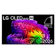 LG Телевізор LG OLED evo AI G6 | 77 дюймів | 4K Smart TV | 2026, Фронтальна панель LG OLED evo AI G6, випущеного у 2026 році, вирізняється тонкою чорною рамкою та яскравим, скульптурним зображенням багатошарових, різнокольорових форм, що заповнюють екран., OLED77G64LW, thumbnail 1