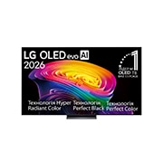 LG Телевізор LG OLED evo AI C6 | 83&nbsp;дюймів | 4K Smart TV | 2026, Фронтальний вигляд LG OLED evo AI C6, представлений у 2026 році, демонструє зображення багатошарових різнокольорових форм із технологіями Hyper Radiant Color Tech, Техтології Perfect Black та Perfect , OLED83C64LA, thumbnail 2