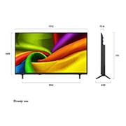 LG Телевізор LG NANO 4K UHD AI NU90 | 50 дюймів | 4K Smart TV | 2026, LG NANO 4K UHD AI NU90, зображений на вигляд спереду та збоку, має 65-дюймовий дисплей із шириною екрана 1447 мм, висотою екрана 838 мм, висотою з підставкою 901 мм, глибиною профілю 70,8 мм та розмір, 50NU900B6LA, thumbnail 2