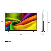 LG Телевізор LG NANO 4K UHD AI NU90 | 65 дюймів | 4K Smart TV | 2026, LG NANO 4K UHD AI NU90, зображений на вигляд спереду та збоку, має 65-дюймовий дисплей із шириною екрана 1447 мм, висотою екрана 838 мм, висотою з підставкою 901 мм, глибиною профілю 70,8 мм та розмір, 65NU900B6LA, thumbnail 2