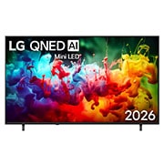 LG Телевізор LG QNED AI QNED70 Mini LED | 75 дюймів | 4K Smart TV | 2026, Фронтальний вигляд LG QNED AI QNED70 Mini LED, випущеного у 2026 році, наповнює екран яскравими, плавними бризками різнокольорового руху, оскільки тонко нашаровані кольори плавно розподіляються по дис, 75QNED70B6A, thumbnail 1