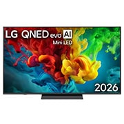 LG Телевізор LG QNED evo AI Mini LED | 65 дюймів | 4K Smart TV | 2026, Фронтальний вигляд LG QNED evo AI QNED82 Mini LED, випущеного у 2026 році, наповнює екран яскравими, плавними сплесками різнокольорового, схожого на фарбу руху, оскільки багатошарові хмари кольору плавно розподіляються по дисплею., 65QNED83B6A, thumbnail 1