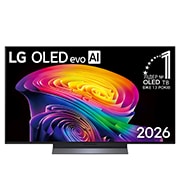 LG Телевізор LG OLED evo AI C6 | 48&nbsp;дюймів | 4K Smart TV | 2026, Фронтальний вигляд LG OLED evo AI C6, випущеного у 2026 році, вирізняється тонкою чорною рамкою з яскравим, рельєфним вихором багатошарових райдужних тонів, що плинуть по екрану., OLED48C64LU, thumbnail 1