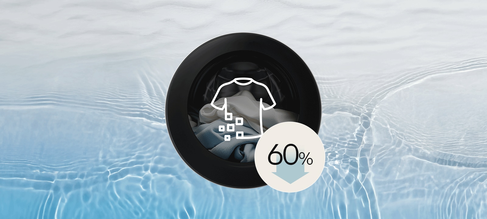 Illustration de jusqu’à 60&nbsp;% de réduction des émissions de microplastiques sur une image d’arrière-plan représentant des vagues