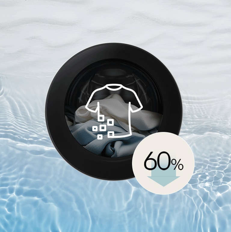 Illustration de jusqu’à 60&nbsp;% de réduction des émissions de microplastiques sur une image d’arrière-plan représentant des vagues