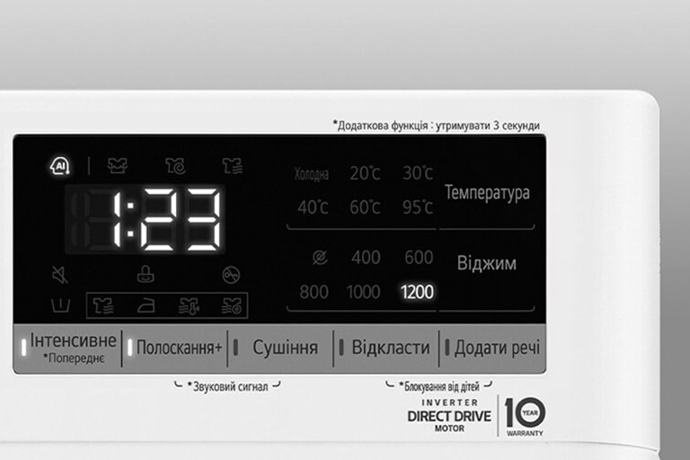 Це збільшене зображення панелі пральної машини, щоб добре було видно дисплей.