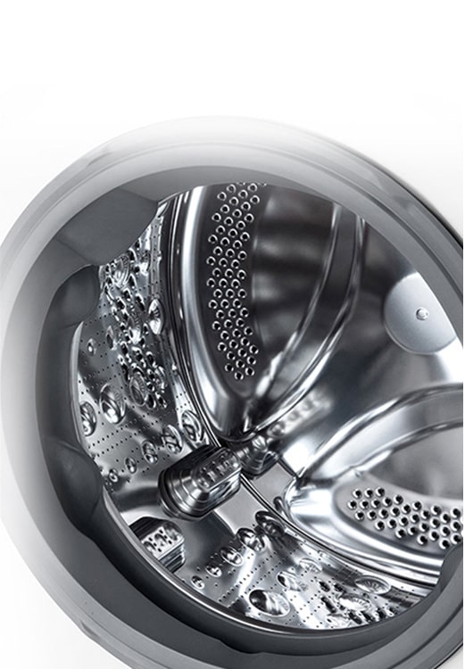 Внутрішнє зображення пральної машини, де можна побачити підйомник з нержавіючої сталі.