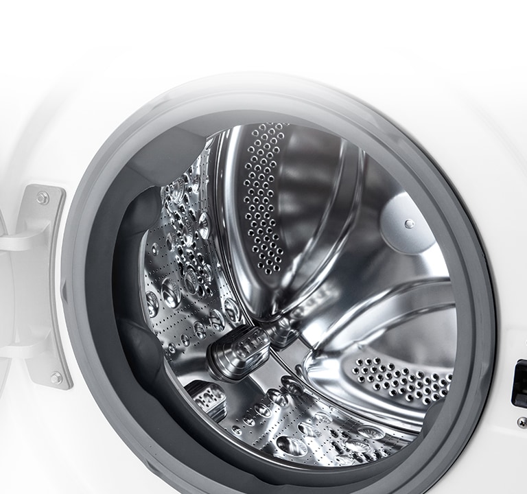 Внутрішнє зображення пральної машини, де можна побачити підйомник з нержавіючої сталі.