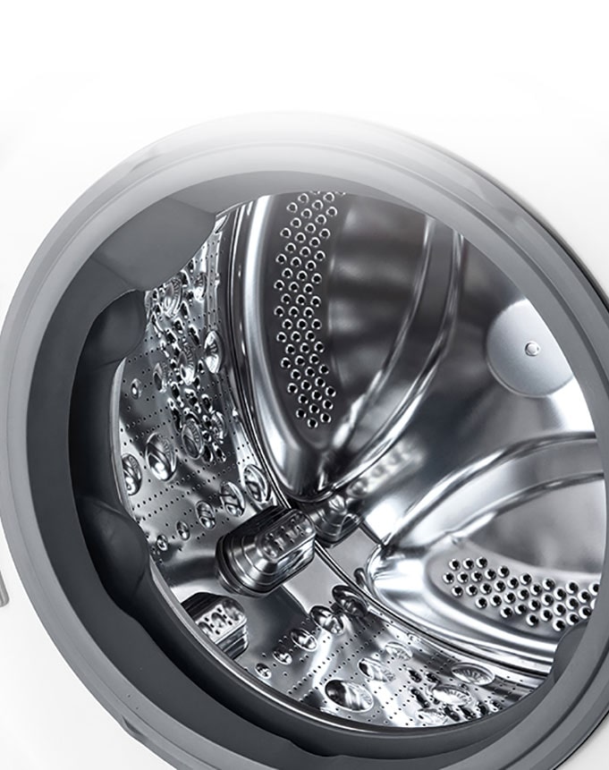 Внутрішнє зображення пральної машини, де можна побачити підйомник з нержавіючої сталі.