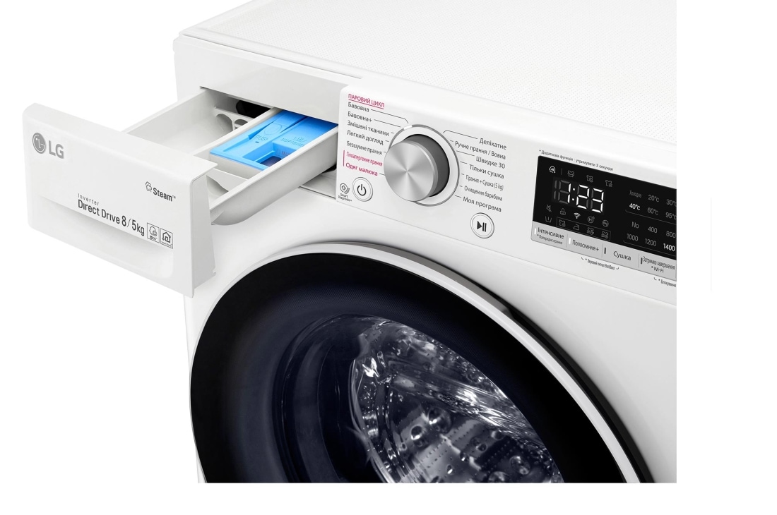 LG Повнорозмірна пральна машина з технологією AI DD™ та функціями сушки конвенційного типу та прання парою Steam™, 8/5 кг, F4R5TG0W, thumbnail 5