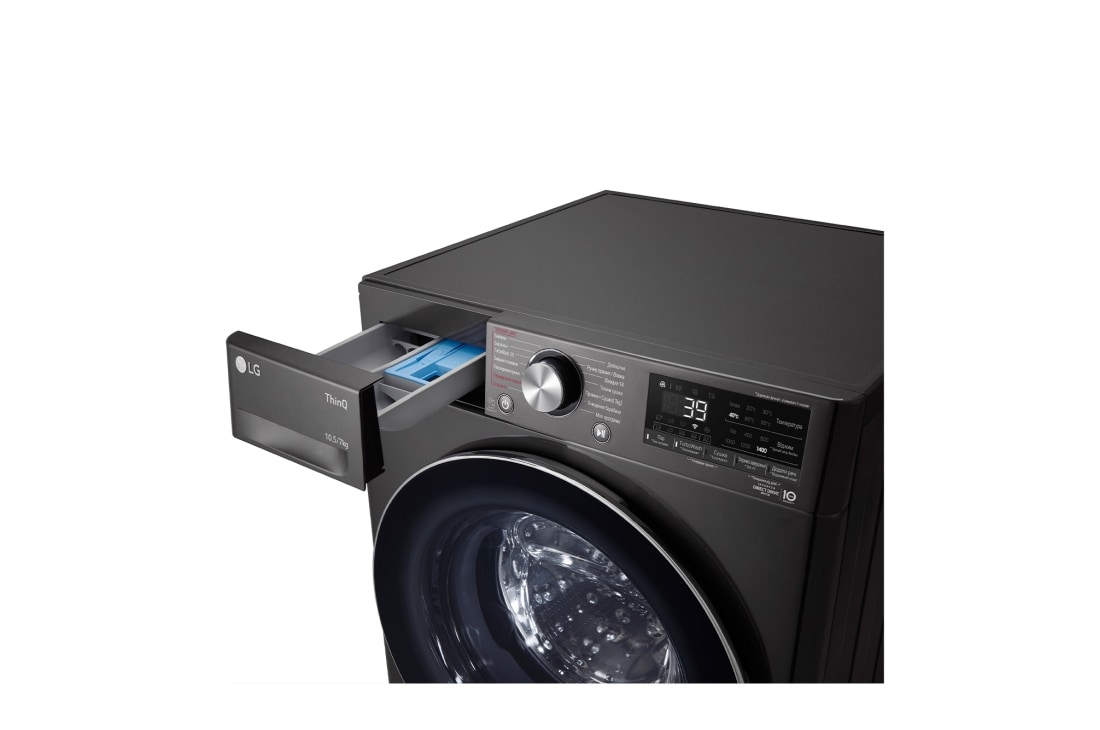 LG Стандартна прально-сушильна машина | AI DD™ | EcoHybrid™ | 10,5/7 кг, right side view with detergent port open, F4V9RC9P, thumbnail 6