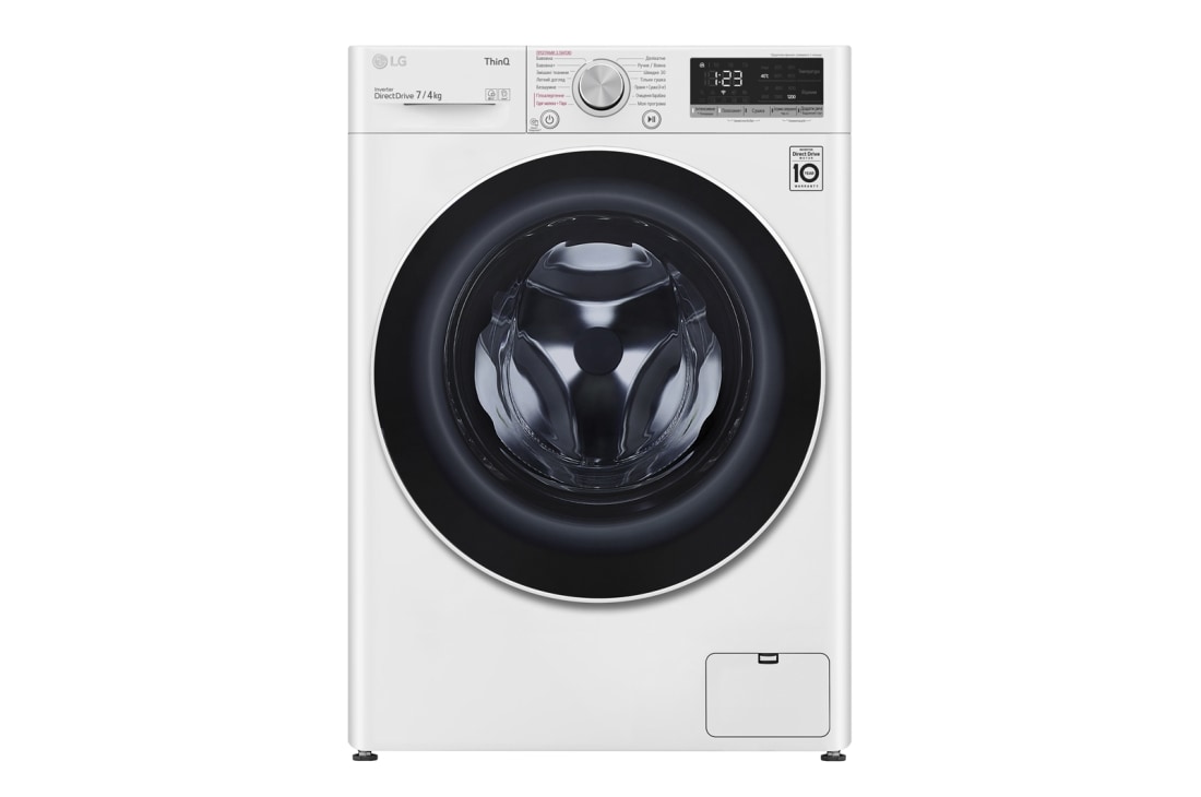 LG Вузька прально-сушильна машина, технологія AI DD™, сушка, прання парою Steam™, 7/4 кг, F2V5HG0W