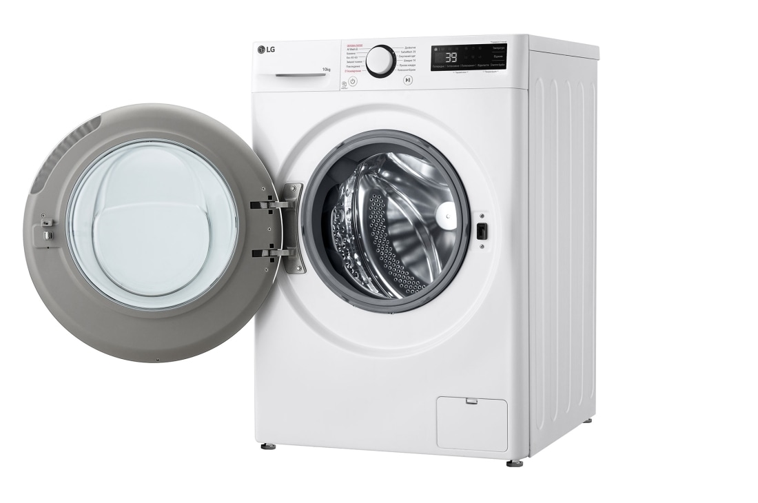 LG Стандартна пральна машина | AI DD™ | TurboWash™ 360˚ | 10 кг, Спереду справа з відкритими дверцятами, F4Y5RS0W, thumbnail 4
