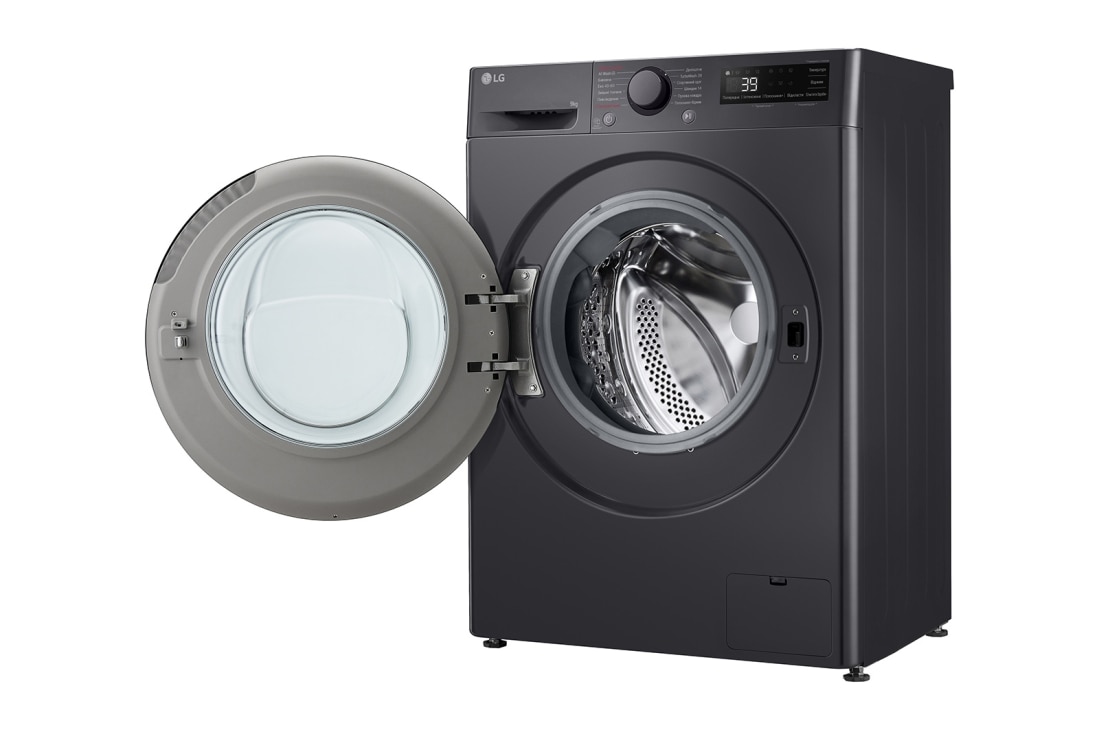 LG Вузька пральна машина | AI DD™ | TurboWash™ 360˚ | 9 кг, Спереду справа з відкритими дверцятами, F2Y5FS5J, thumbnail 4