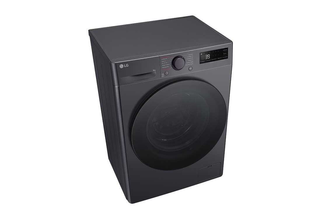 LG Вузька пральна машина | AI DD™ | TurboWash™ 360˚ | 9 кг, Спереду зліва в перспективі зверху з відкритим лотком, F2Y5FS5J, thumbnail 7