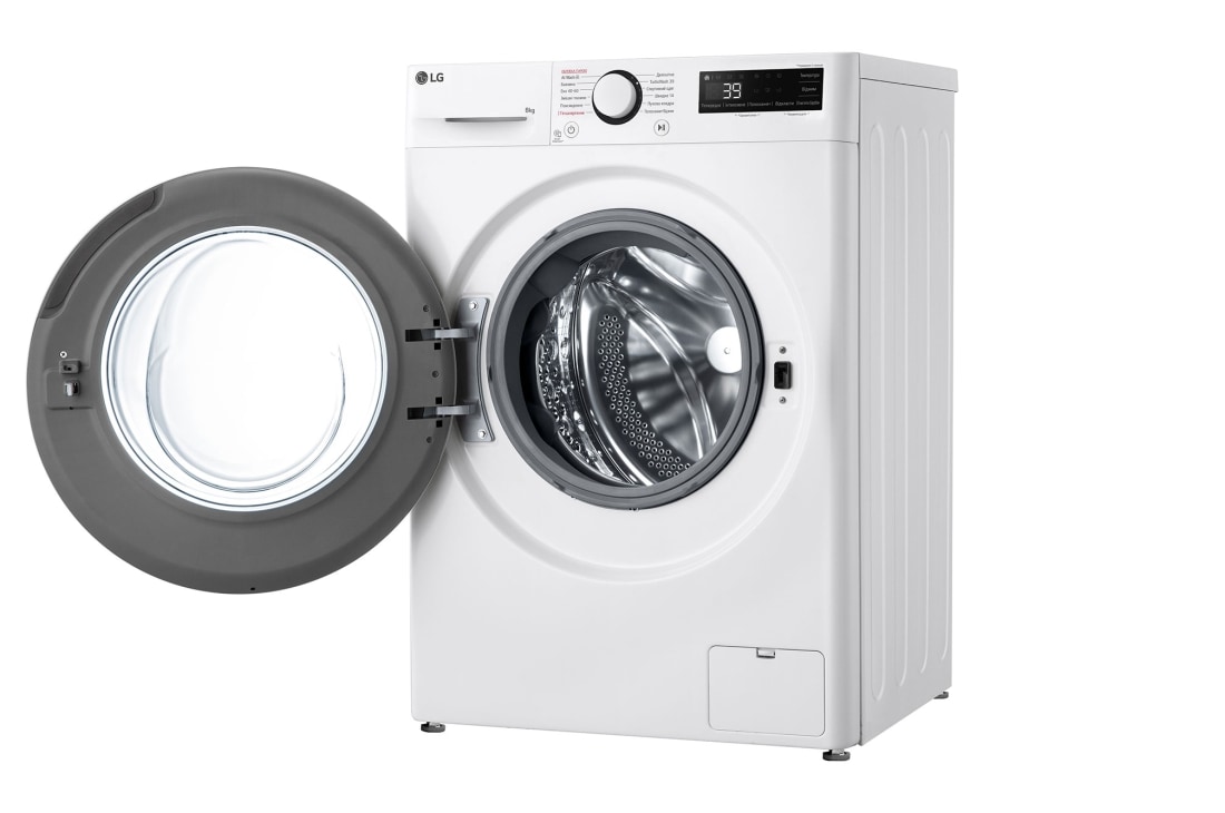 LG Вузька пральна машина | AI DD™ | TurboWash™ 360˚ | 8 кг, Спереду справа з відкритими дверцятами, F2Y5PS6W, thumbnail 4