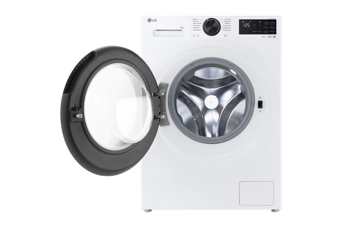 LG Вузька пральна машина на  9 кг з AI DD™, Turbowash™ 360 (2026), Зображено пральну машину спереду з відкритими дверцятами, F2X5FS5W, thumbnail 3