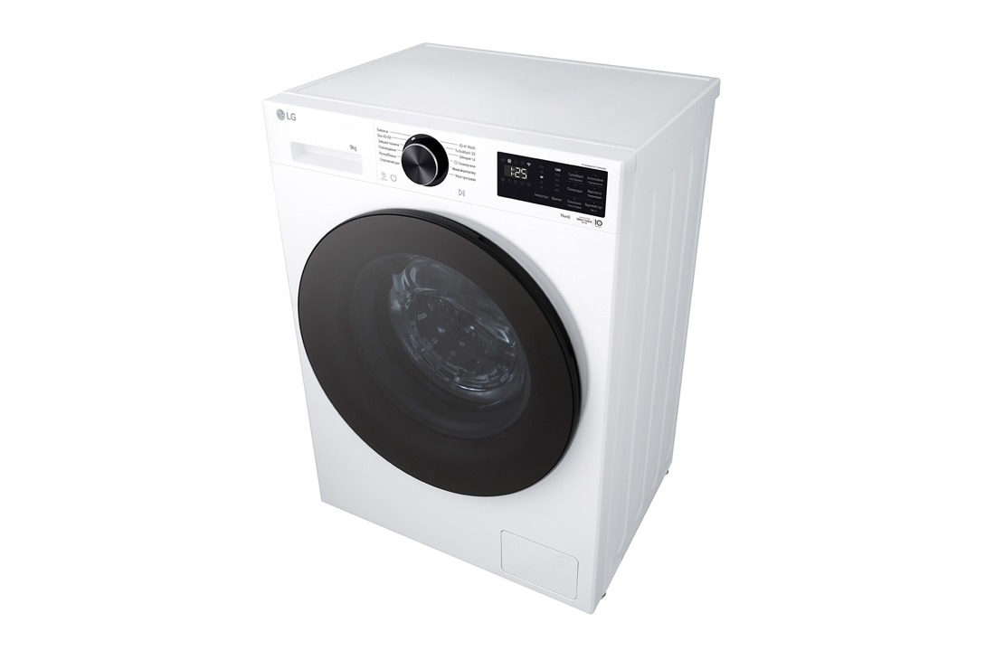 LG Вузька пральна машина на  9 кг з AI DD™, Turbowash™ 360 (2026), Зображено пральну машину спереду справа в перспективі зверху, F2X5FS5W, thumbnail 8