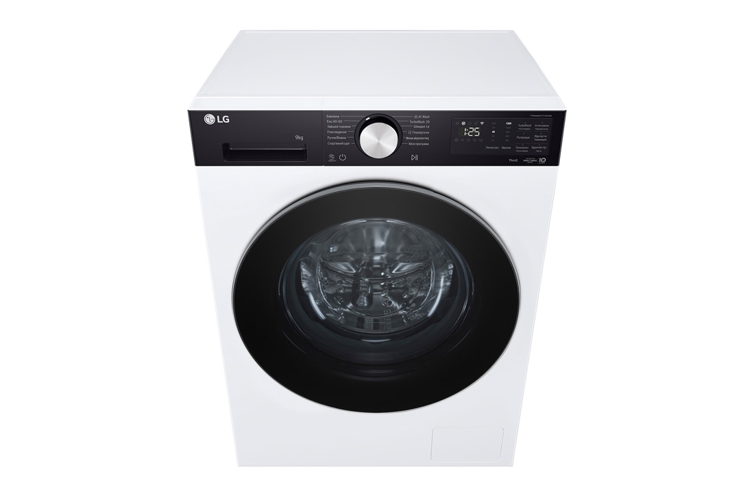 LG Вузька пральна машина на  9 кг з AI DD™, Turbowash™ 360 (2026), Зображено пральну машину спереду в перспективі зверху, F2X5FS2WB, thumbnail 7