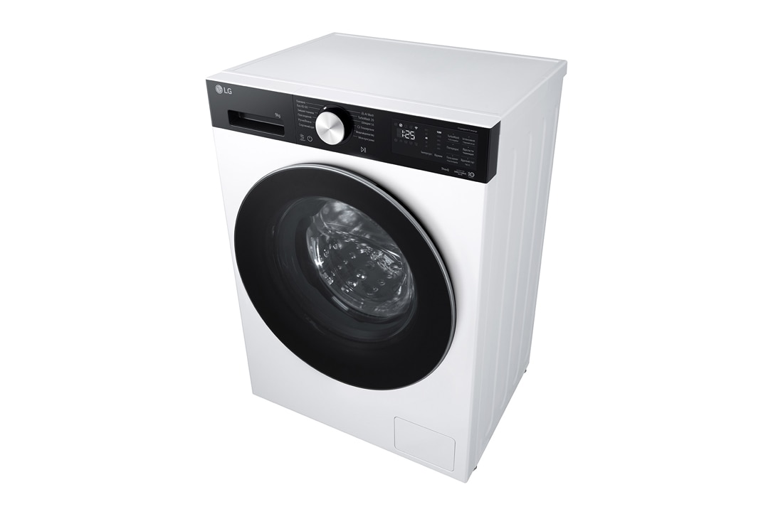 LG Вузька пральна машина на  9 кг з AI DD™, Turbowash™ 360 (2026), Зображено пральну машину спереду справа в перспективі зверху, F2X5FS2WB, thumbnail 8