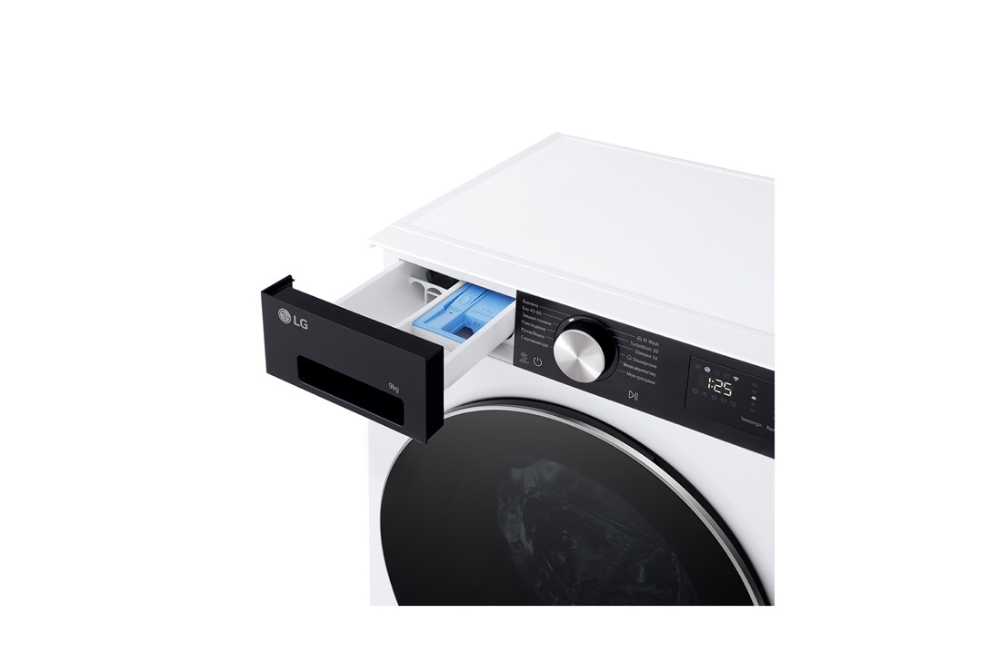 LG Вузька пральна машина на  9 кг з AI DD™, Turbowash™ 360 (2026), Зображено панель керування та лоток пральної машини справа, F2X5FS2WB, thumbnail 12